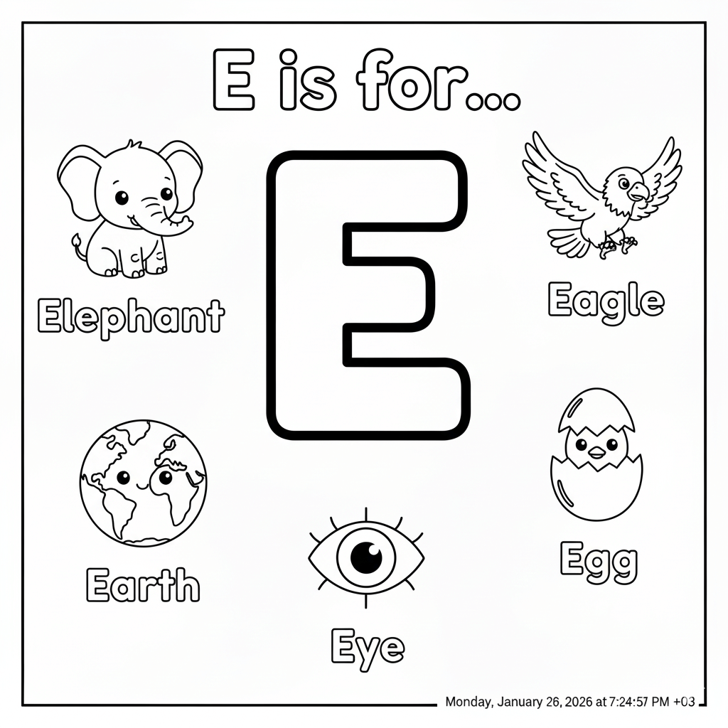 Letter E Coloring Page