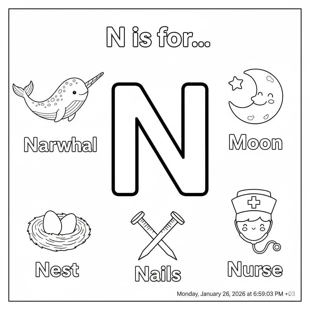 Letter N Coloring Page