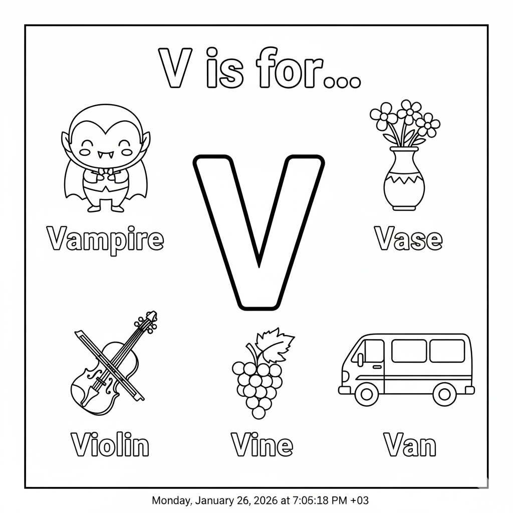 Letter V Coloring Page