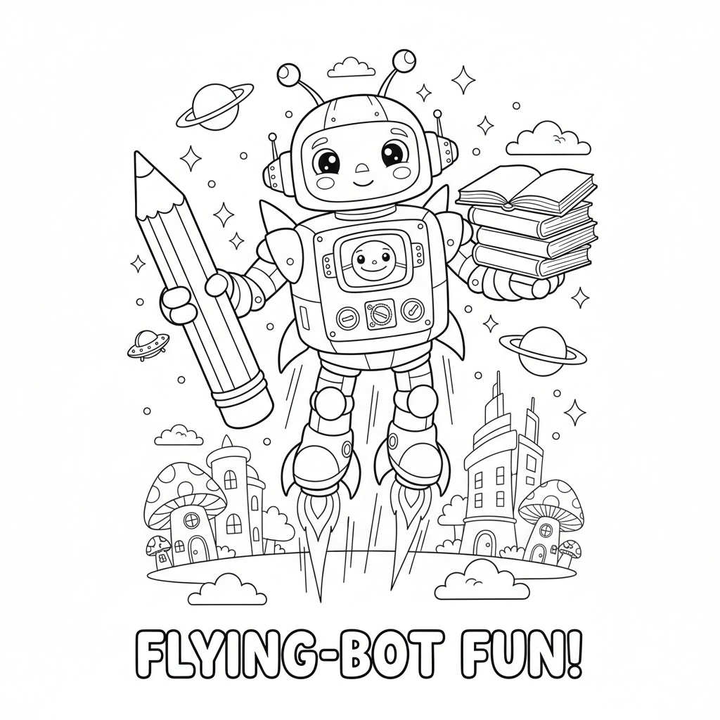 Flying Robot Coloring Page