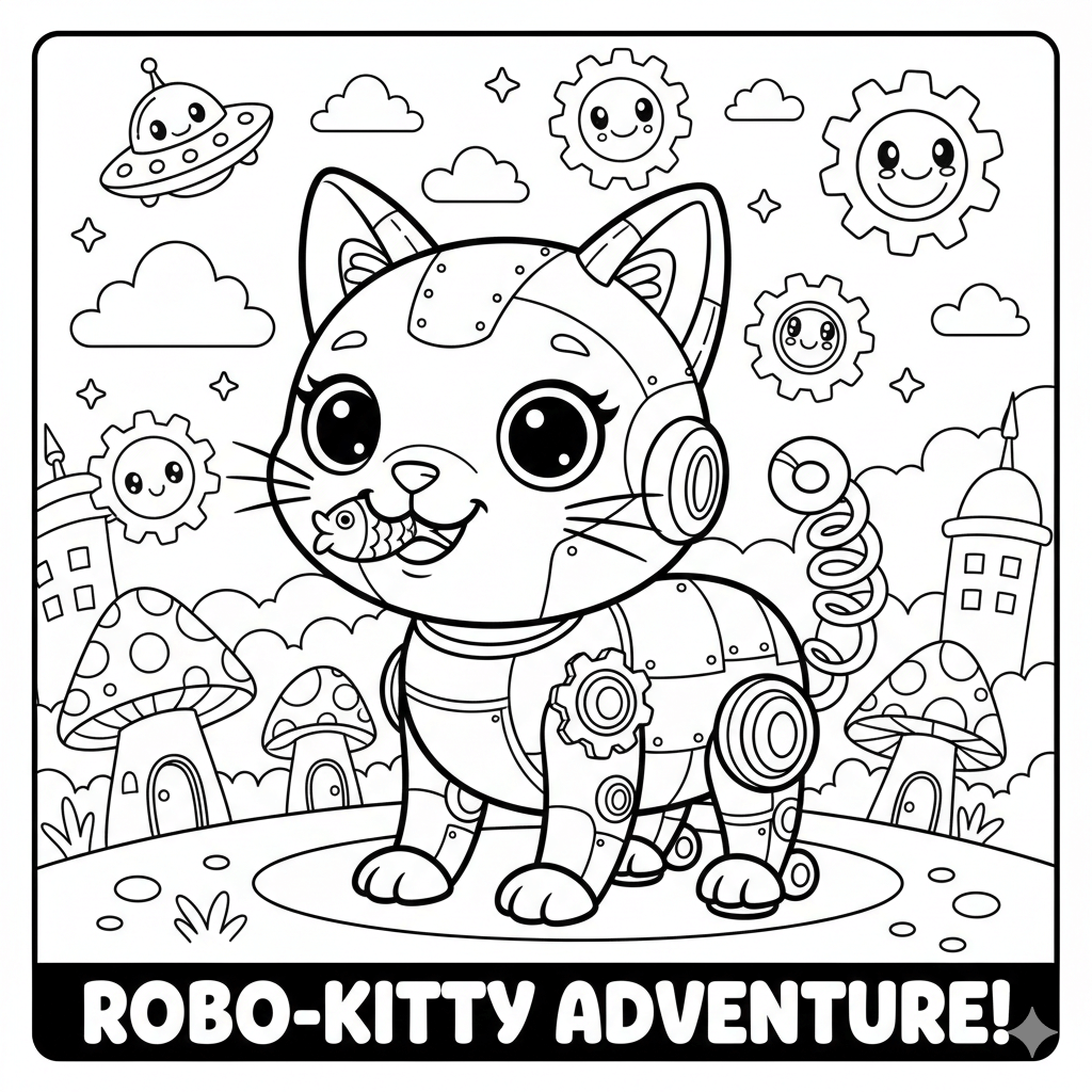 Robot Cat Coloring Page