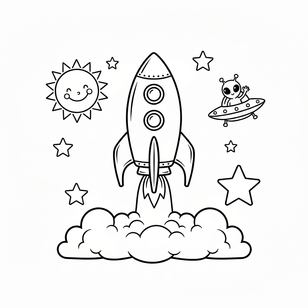 Cartoon Rocket Coloring Page