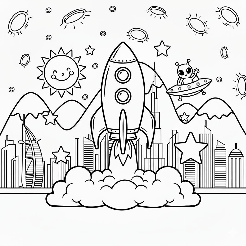 Flying Rocket Coloring Page