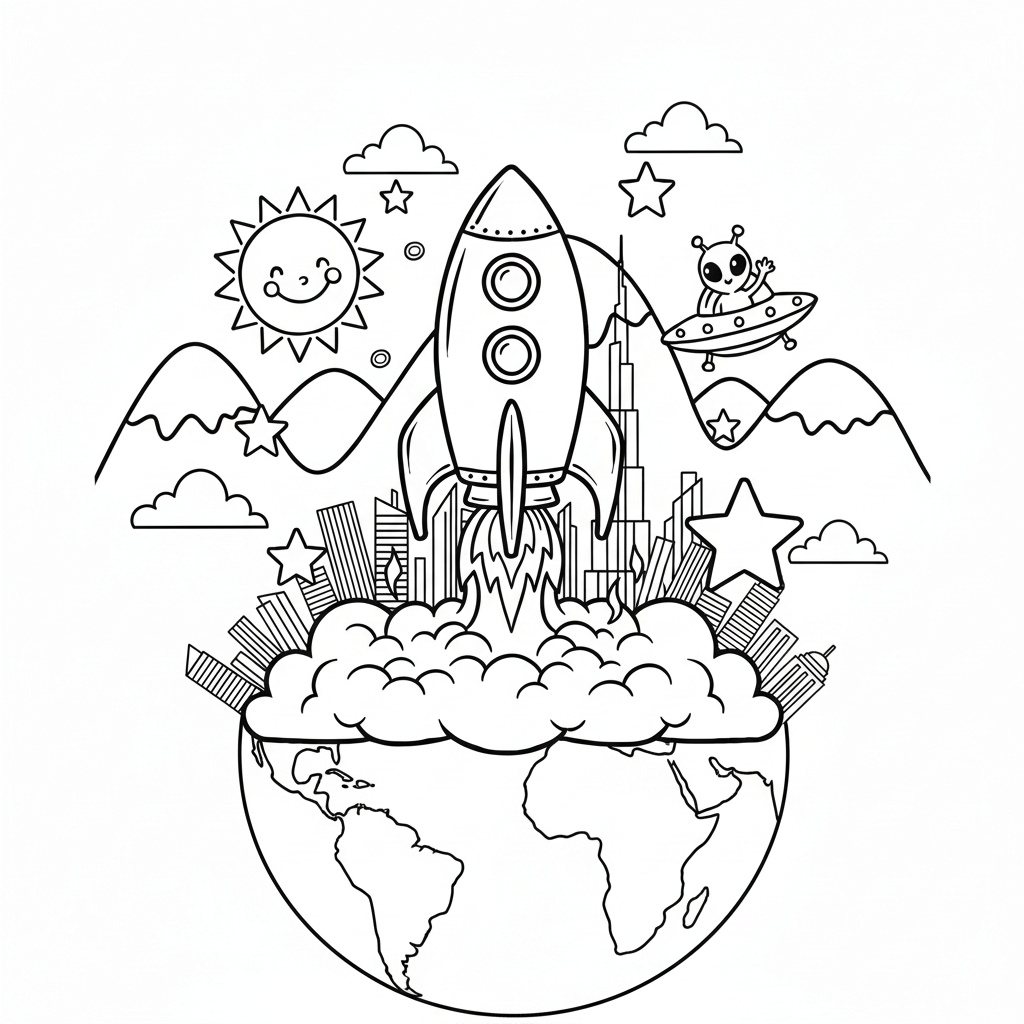 Simple Rocket Coloring Page