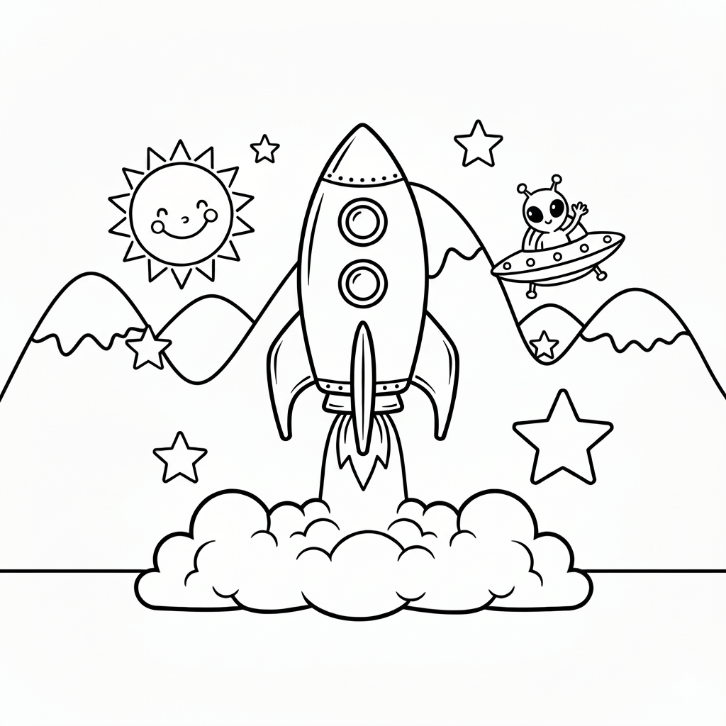 Small Rocket Coloring Page