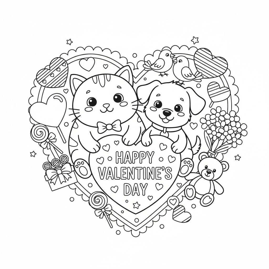 Kids Valentine Coloring Page